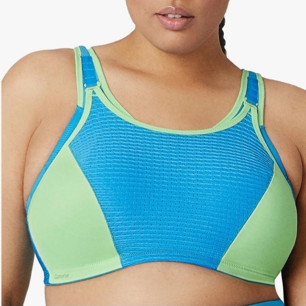 Sz 40DD Blue Green Glamorise Double Layer Custom High Impact Bra